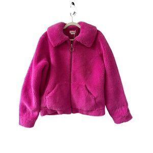 Lovers + Friends Full Zip Collared Teddy Coat Womens Pink Size Small